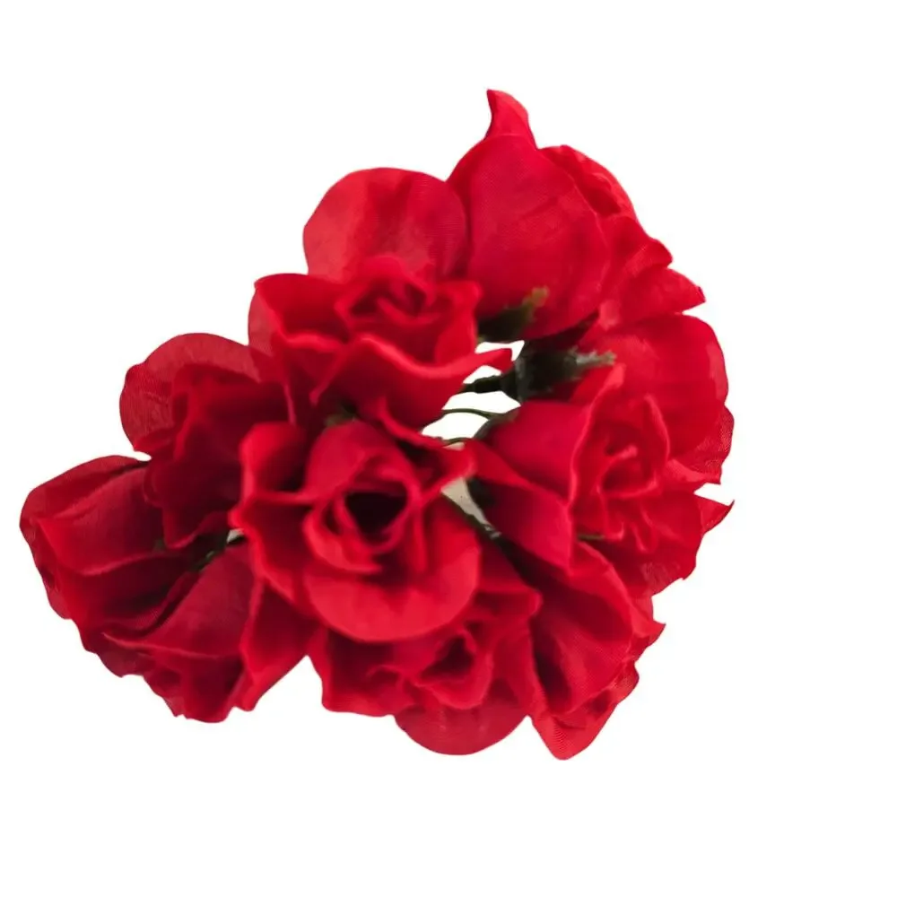 Red Artificial Silk Rose Picks Wired Stems Wedding Craft 1